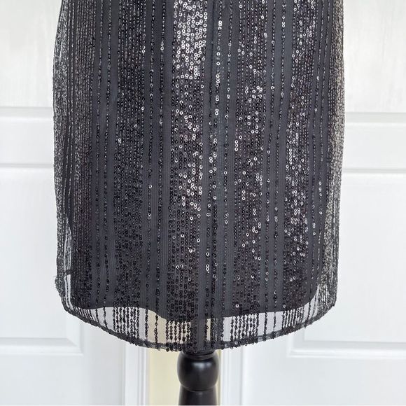 CeCe Size XS Black Sequin Layered Bow Tie Neck Sleeveless Cocktail Dress - Picture 14 of 16